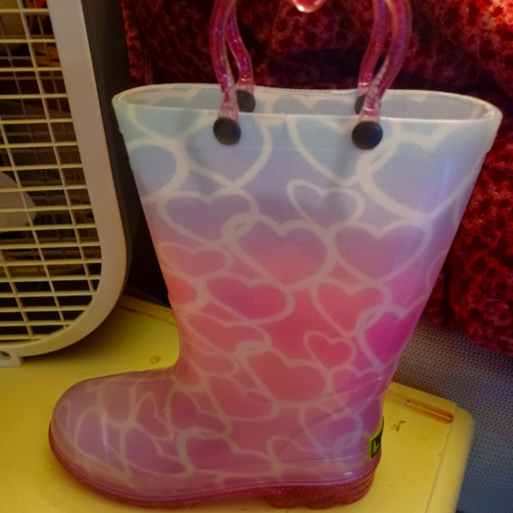 Pink and White Heart Pattern Rain Boots